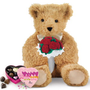 20 In. World’s Coziest Bear with Red Rose Bouquet and Chocolates